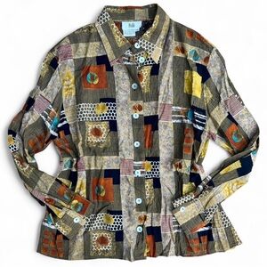 Y2K Frilli Cottagecore Leaf Patchwork Blouse Nature-Inspired Boho Artsy Large